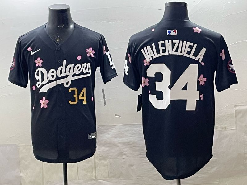 Men 2025 Nike Los Angeles Dodgers #34 Valenzuela Black Game MLB Jersey 07
